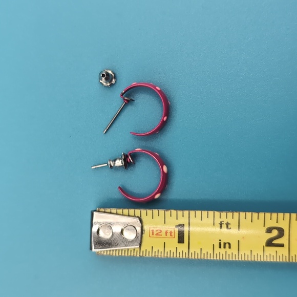 Pink Polka Dot Hoop Stud Earrings - Picture 7 of 7